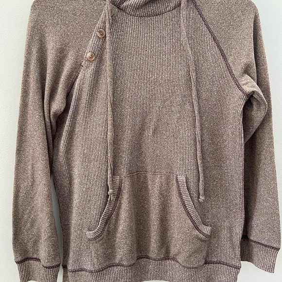 White Birch Ribbed Side Button Cowl Neck Hoodie - Picture 6 of 6